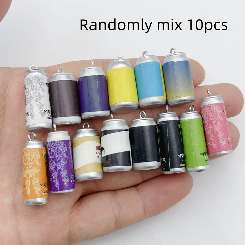 Jewelry Making Factory - 10個入り ミニチュア シミュレーション飲料缶 レジンチャーム カラフルな模造ドリンクボトルペンダント DIY
