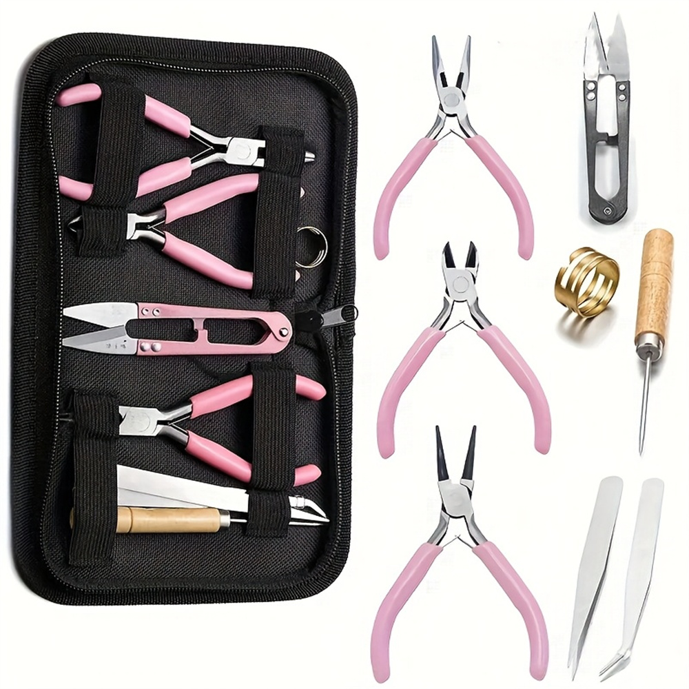 Jewelry Making Round Nose Pliers - 1セットの上級者向け製作工具セット、丸型ノーズプライヤー、尖型ノーズプライヤー、ワイヤーカッター、初心者向けのノンセレーションプライヤーが含まれています。