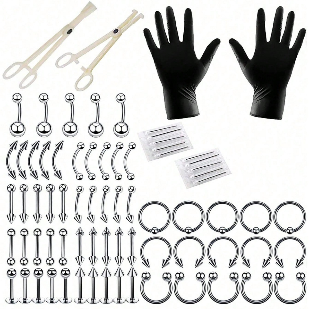 Jewelry Making Pliers Set - 8-134点/セット 使い捨てピアスセット - ステンレス製針+プライヤー、唇/鼻/舌/へそリング＆マイクロニードル用品