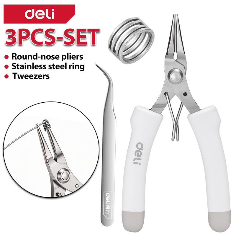 Jewelry Making Round Nose Pliers - 4インチステンレス製ラウンドノーズプライヤー、人間工学に基づいたグリップ、曲線ピンセットとジャンプリング付き、ワイヤーラッピング、ループ作成、曲げ加工用