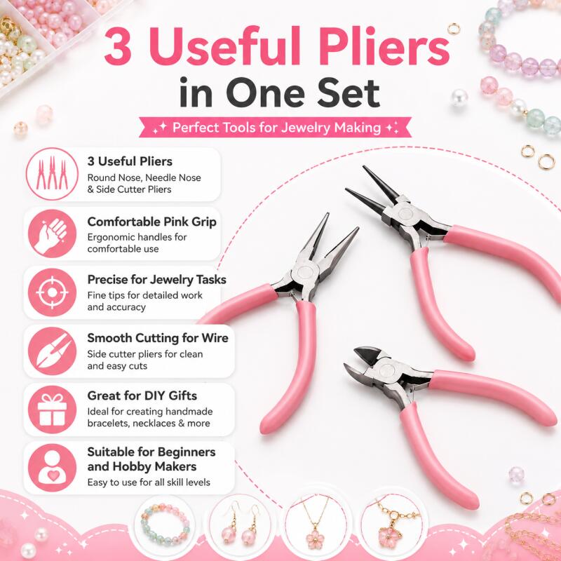 Jewelry Making Pliers Set - 1個/セット DIYハンドツールプライヤーセット、ジュエリー製作・修理ツール、アート＆クラフトおよび裁縫用品、ピンク/ブラック