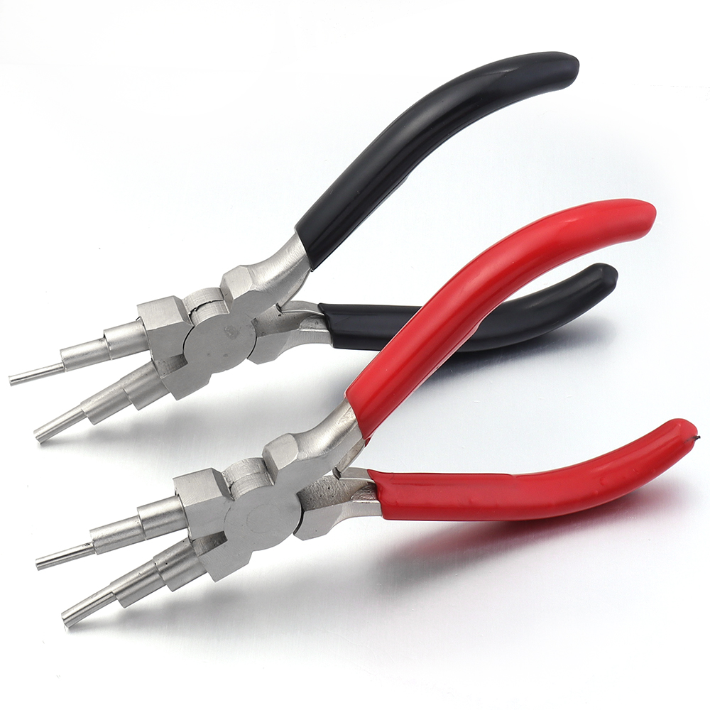 Jewelry Making Round Nose Pliers - 6-in-1 カーボン鋼製 丸型ノーズプライヤー、ジュエリー製作用プライヤー、DIY用手工具、金属製ロブスタークラスプ、イヤリング用フック、6分割