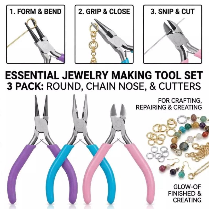 Jewelry Making Round Nose Pliers - 【L】1/3個入りジュエリー製作用プライヤーセット ニードルノーズプライヤー ラウンドノーズプライヤー ワイヤーカッターキット DIYビーズワイヤーラッピングクラフトツール
