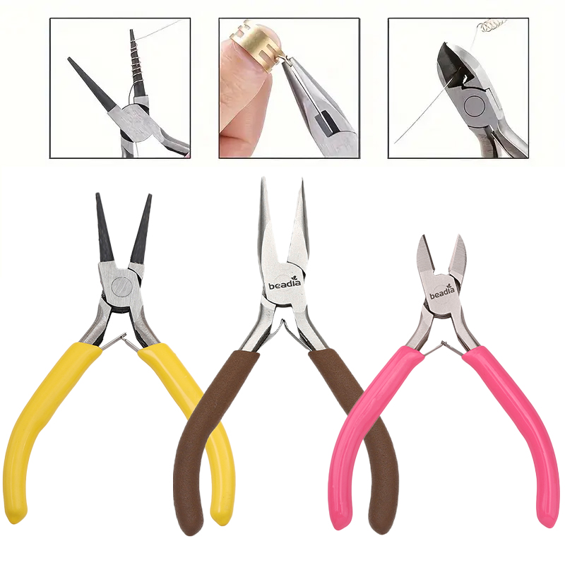Jewelry Making Round Nose Pliers - ジュエリー作成プライヤー3本セット - ニードルノーズ、チェーンノーズ、ラウンドノーズ、ワイヤーカッター - ジュエリーの修理、ワイヤーラッピングに最適