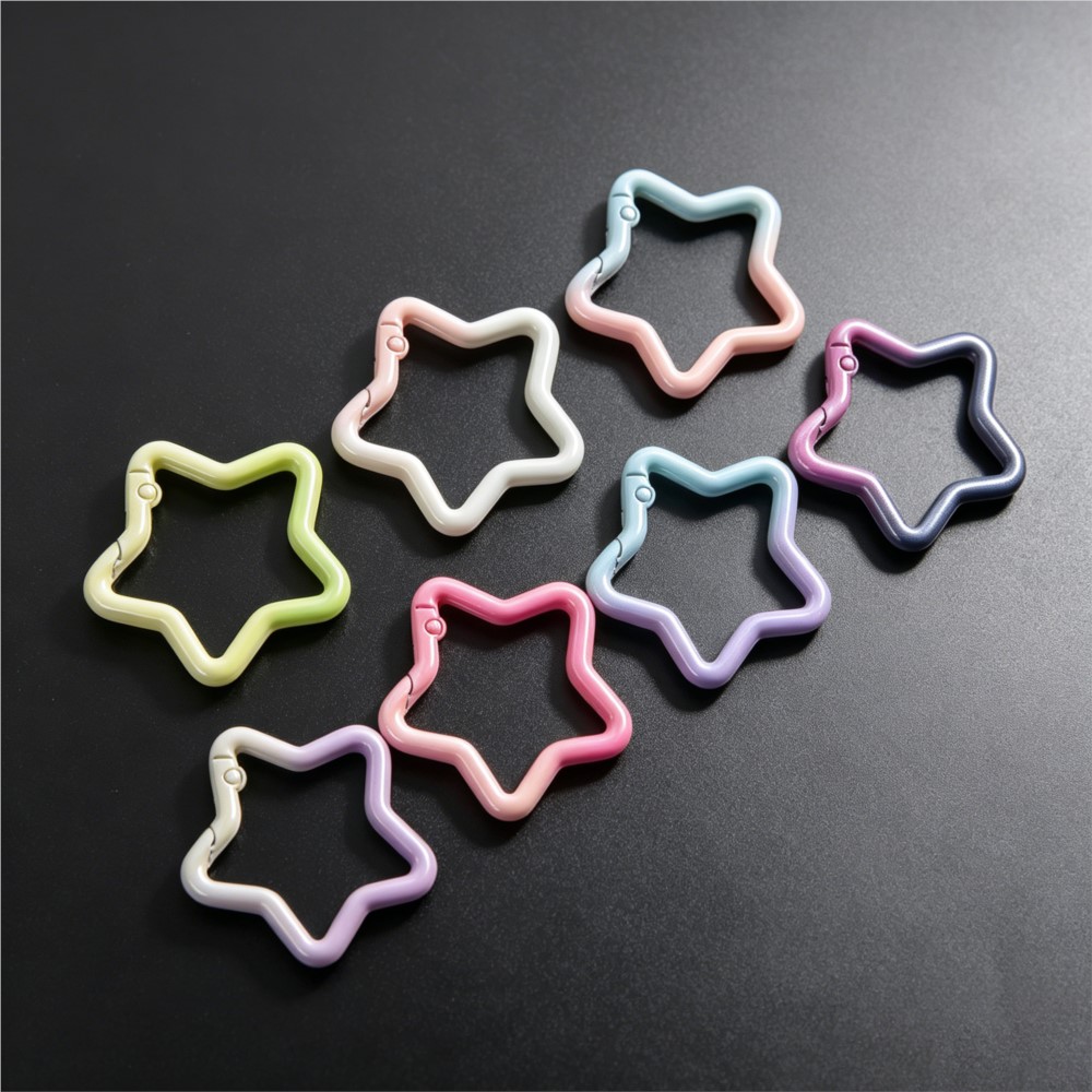 Jewelry Making Ideas - 5 個のグラデーション星形スプリングリングクラスプカラフルな合金開閉可能なキーリング DIY ジュエリーバッグチャームキーホルダー作成用品