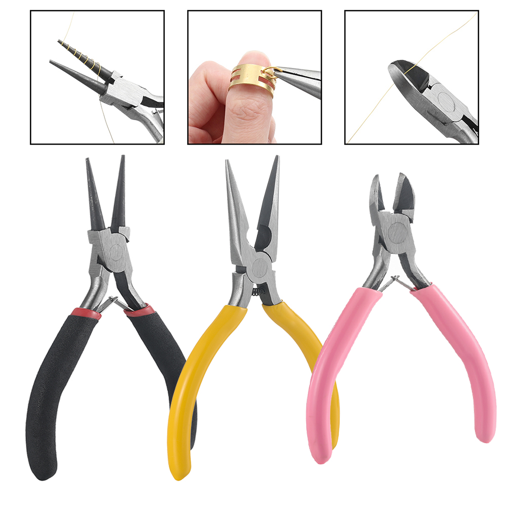 Jewelry Making Round Nose Pliers - 日曜大工のペンチ,丸い先端の針,斜めのペンチ,修理ツール用品,3つのスタイル,3個,セット