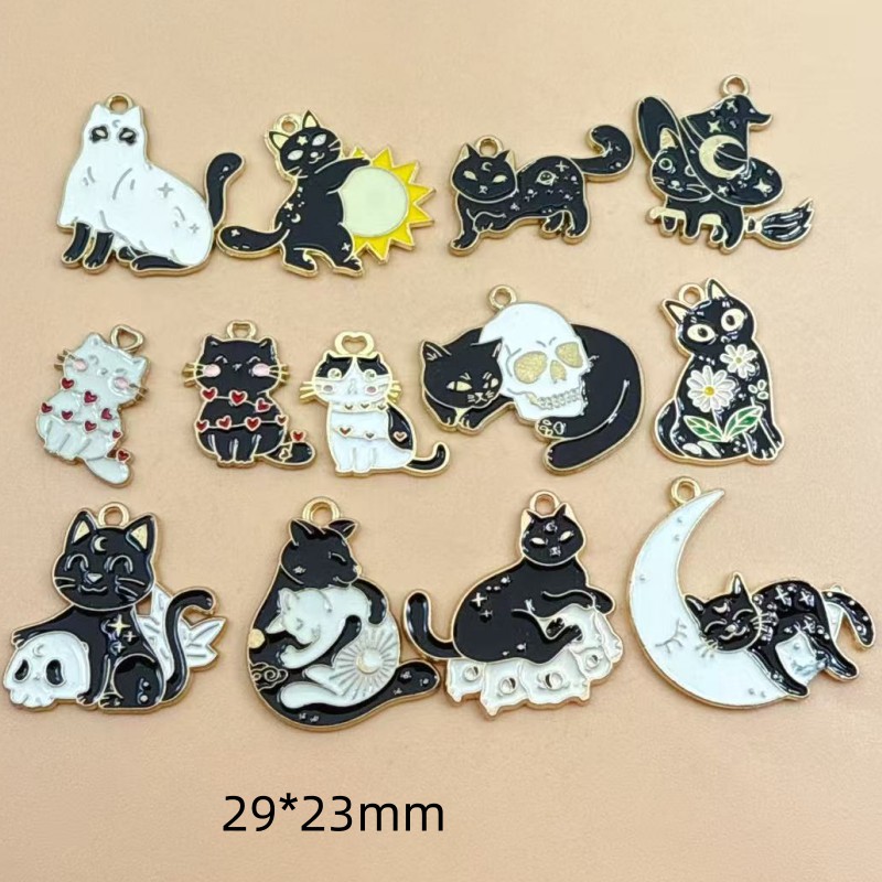 10 個オリジナル合金エナメル黒猫チャームかわいい子猫ペンダ - Jewelry Making Factory のレビューと価格