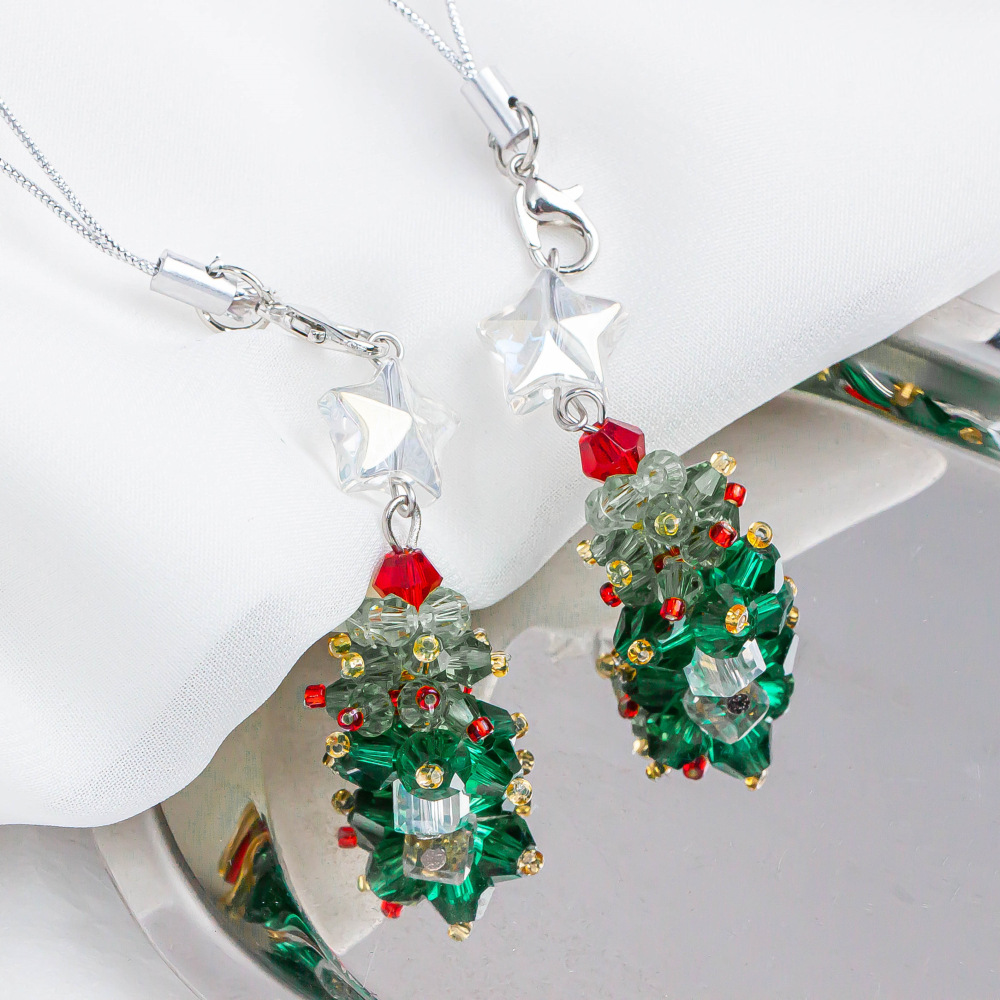 2/6 個冬クリスマスツリーチャームビーズクリスタルペンダン - Jewelry Making Beginners のレビューと価格