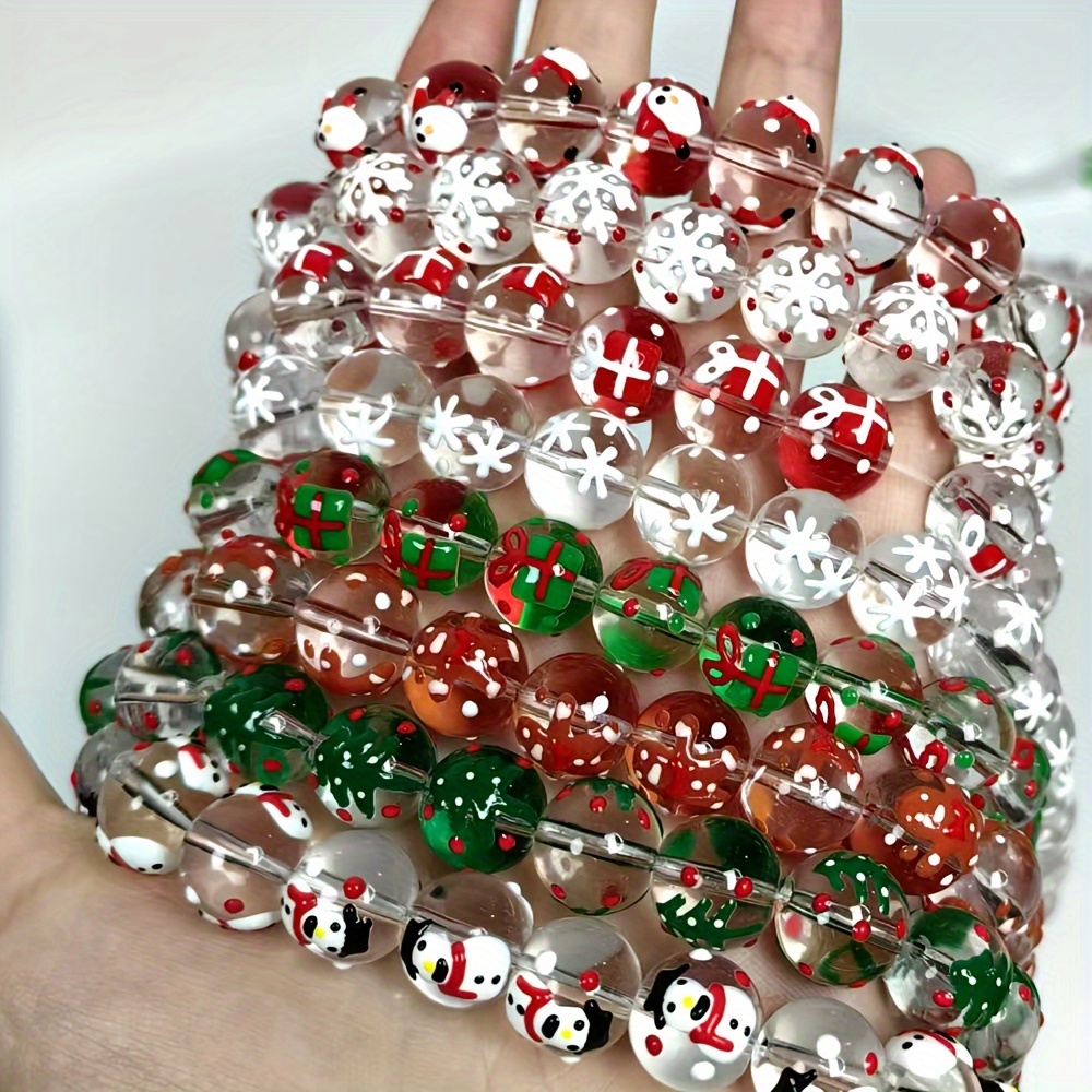 15 個 12 ミリメートルクリスマス透明ガラス手描きスペー - Jewelry Making Event のレビューと価格